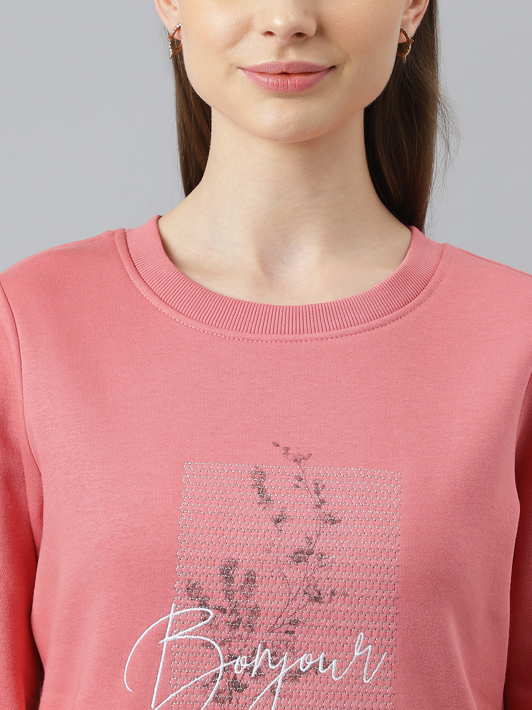 Coral Full Sleeves Casual Printed Sweatshirt