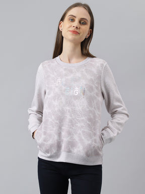 Lilac Full Sleeve Round Neck Solid Sweatshirt Knit Top for Women