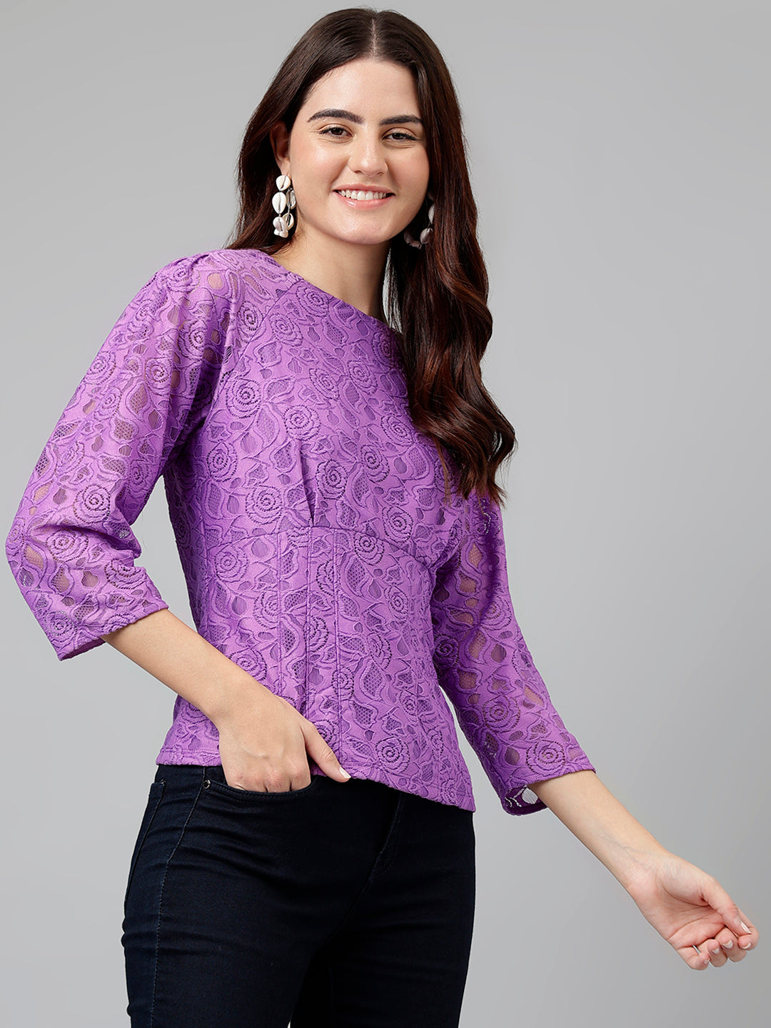 Lavender Solid Nylon Stretch Knit-Top