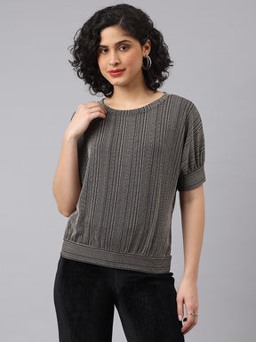 Essential Black Half Sleeve Round Neck Solid Casual Top for Everyday Wear