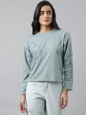 Grey Full Sleeve Round Neck Solid Sweatshirt For Casual Wear