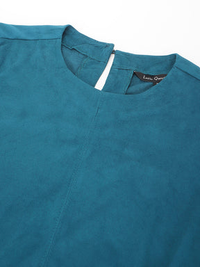 Teal Half Sleeve Round Neck Solid Top For Casual Wear