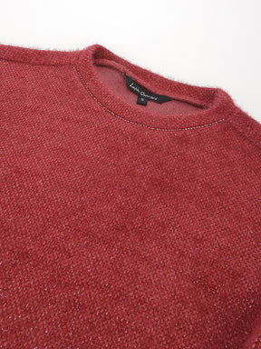 Maroon Full Sleeve Round Neck Solid Sweater For Casual Wear