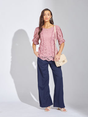 Latin Quarters Women Pink Round Neck Half Sleeves Solid Blouse Top For Casual
