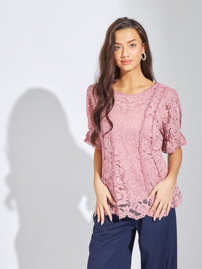 Latin Quarters Women Pink Round Neck Half Sleeves Solid Blouse Top For Casual