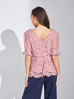 Latin Quarters Women Pink Round Neck Half Sleeves Solid Blouse Top For Casual