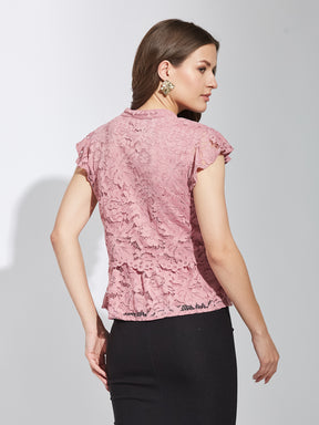 Latin Quarters Women Pink Round Neck Half Sleeves Solid Top Blouse For Casual Wear