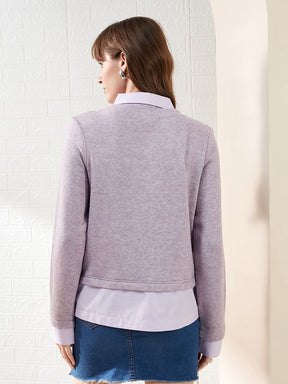 Latin Quarters Women Lavender Solid Full Sleeve Collared Casual Pullover Sweatshirt