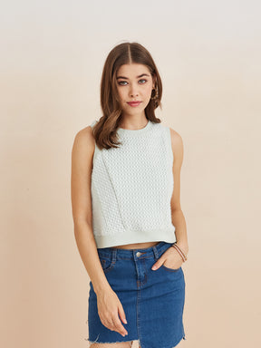 Latin Quarters Women'S Green Round Neck Full Sleeves Self Design Casual Sweatshirt Shrug Set