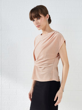 Latin Quarters Women's Peach Cap Sleeves Boat Neck Solid Party Regular Top