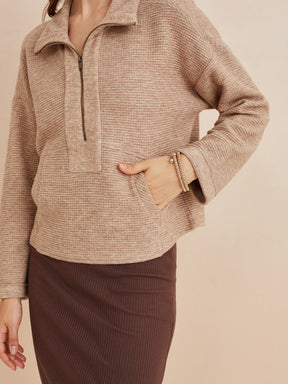 Latin Quarters Women'S Brown Collar Neck Full Sleeves Solid Casual Sweatshirt