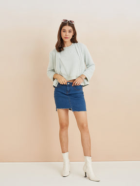 Latin Quarters Women'S Green Round Neck Full Sleeves Self Design Casual Sweatshirt Shrug Set