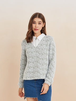 Latin Quarters Women'S Green Collar Neck Full Sleeves Self Design Casual Sweatshirt