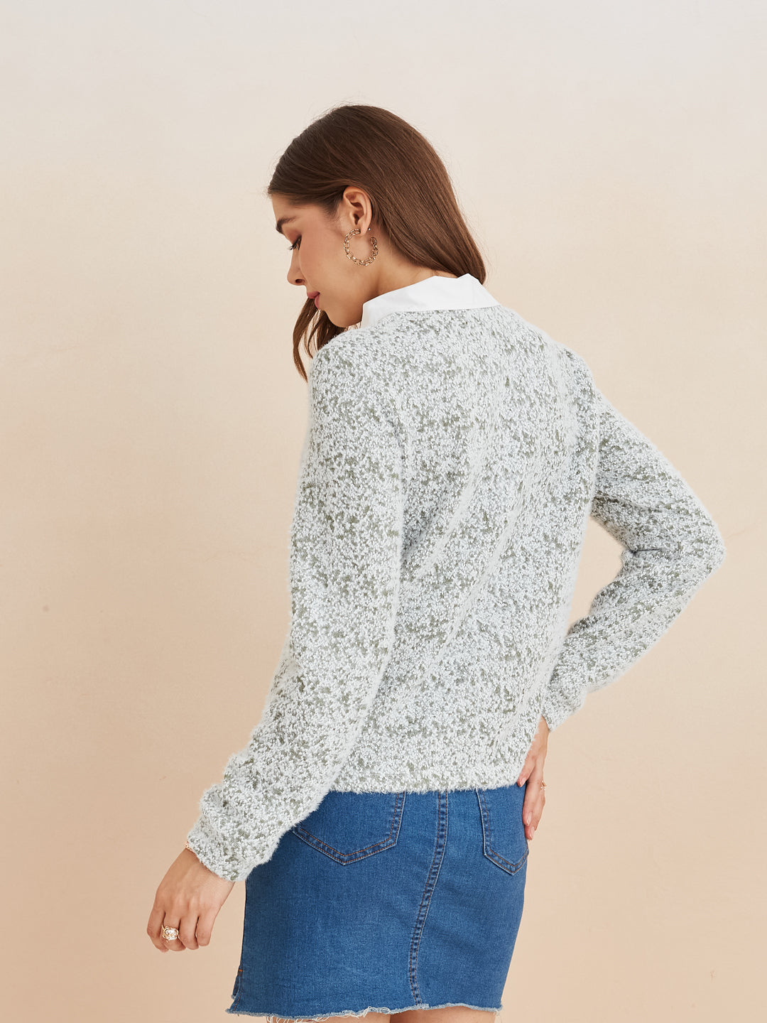 Latin Quarters Women'S Green Collar Neck Full Sleeves Self Design Casual Sweatshirt