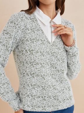 Latin Quarters Women'S Green Collar Neck Full Sleeves Self Design Casual Sweatshirt