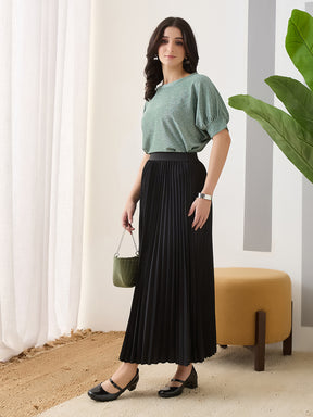 Latin Quarters Women Green Solid Half Sleeves Casual Top