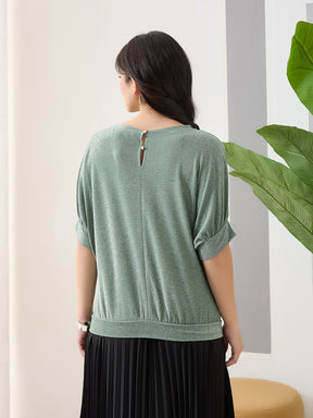Latin Quarters Women Green Solid Half Sleeves Casual Top