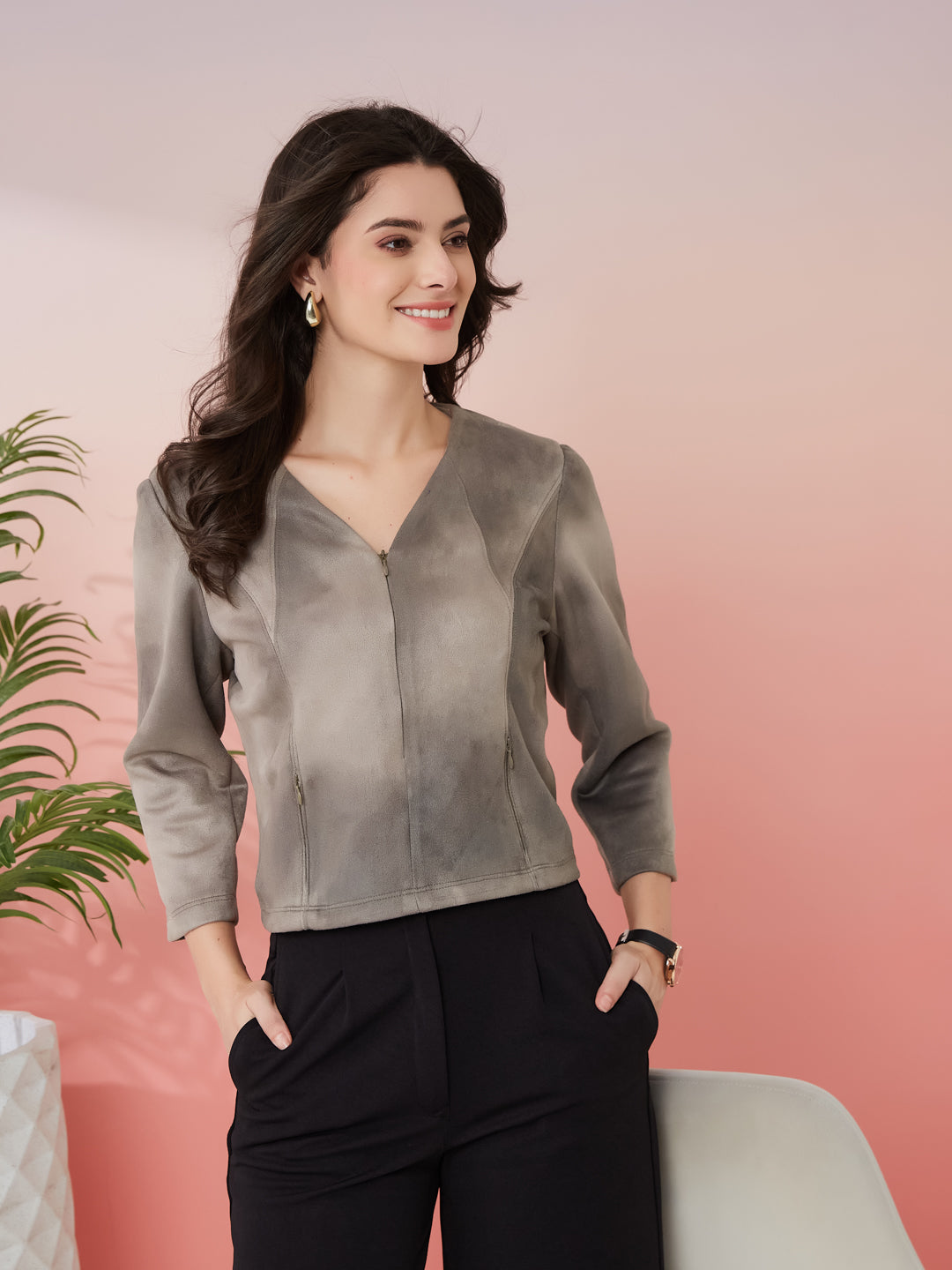 Latin Quarters Women's Green Tie & Dye V-Neck 3/4th Sleeves Casual Top