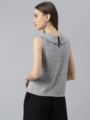 GREY NO SLEEVE YARN DYED KNIT TOP