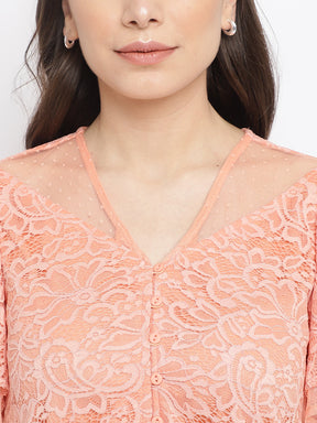 Peach Half Sleeve top with Lace