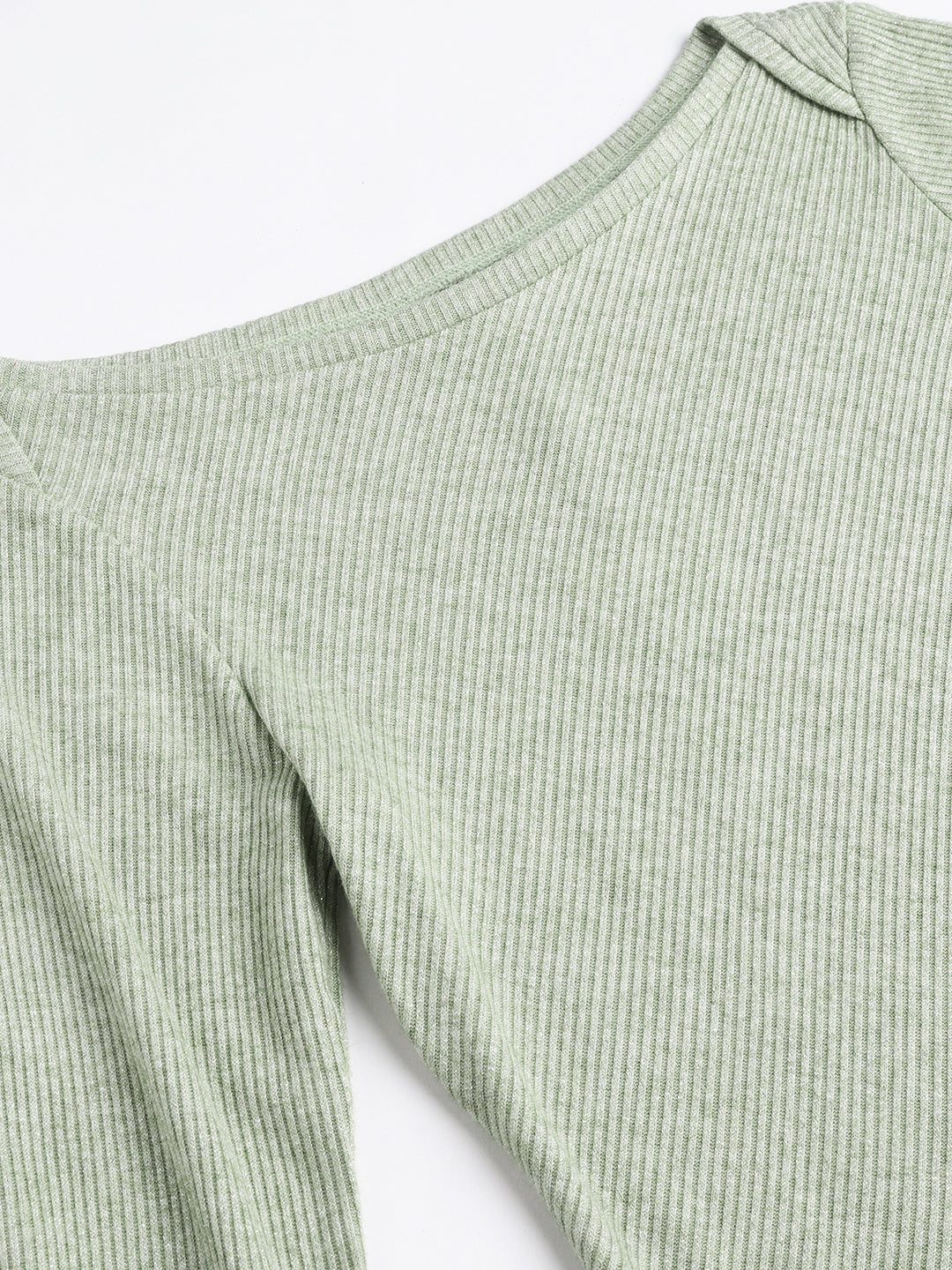 Green Solid Full Sleeve Casual Knit Top
