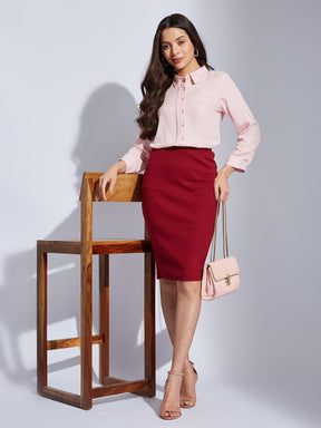 Latin Quarters Women Pink Collared Full Sleeves Solid Shirt Blouse For Casual Wear