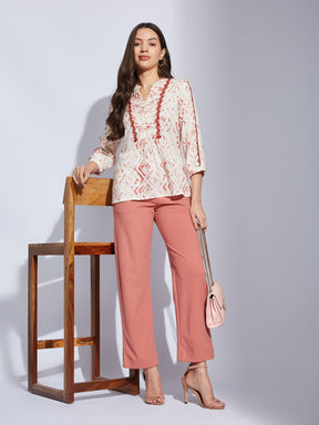 Latin Quarters Women Rust V-Neck 3/4Th Sleeves Printed Tunic Blouse For Casual Wear