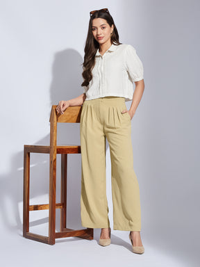 Latin Quarters Women Beige High Rise Solid Trouser Pant For Casual