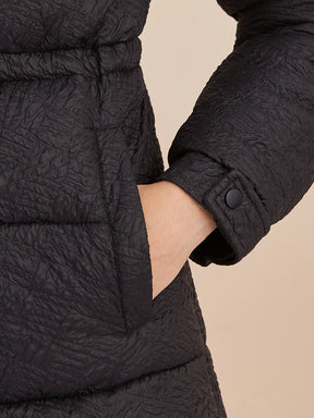 Latin Quarters Women Black Textured Detachable Hooded Full Sleeve Casual Puffer Jacket