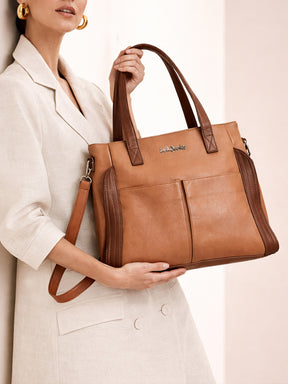 Latin Quarters Women Brown Solid Casual Tote Bag