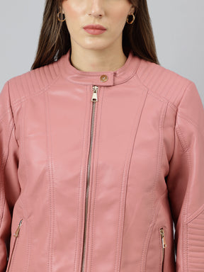 Latin Quarters Women Pink Mandarin Neck Full Sleeve Solid Jacket