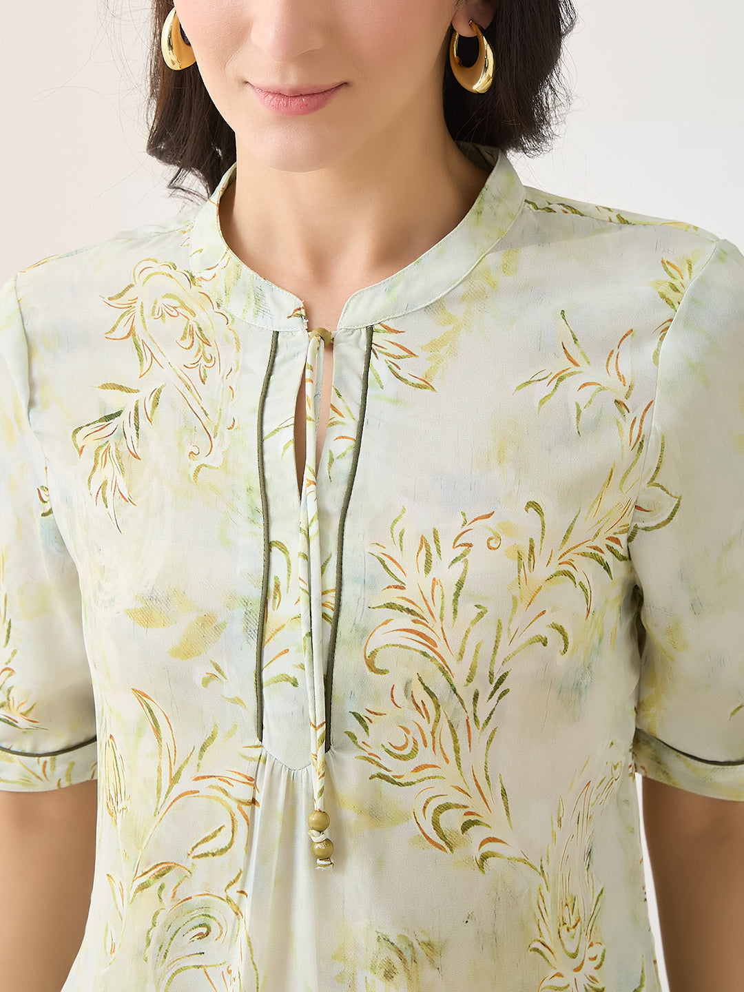 Latin Quarters Women Green Printed Half Sleeves Casual Top