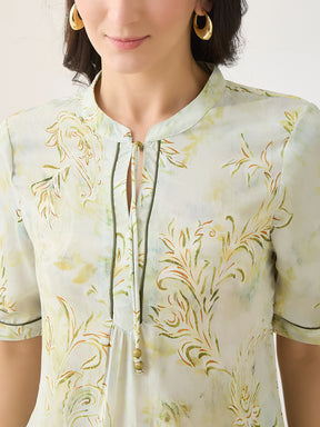 Latin Quarters Women Green Printed Half Sleeves Casual Top