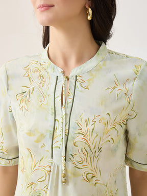 Latin Quarters Women Green Printed Half Sleeves Casual Top