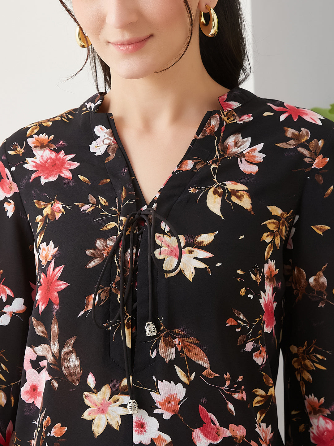Latin Quarters Women Black Printed 3/4th Sleeves Casual Top