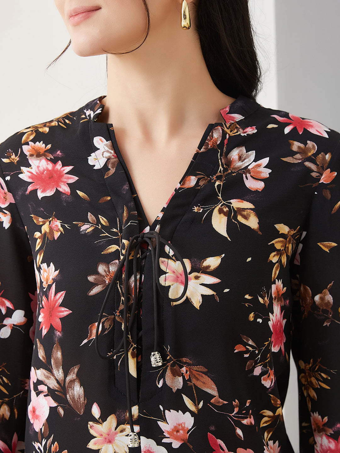 Latin Quarters Women Black Printed 3/4th Sleeves Casual Top