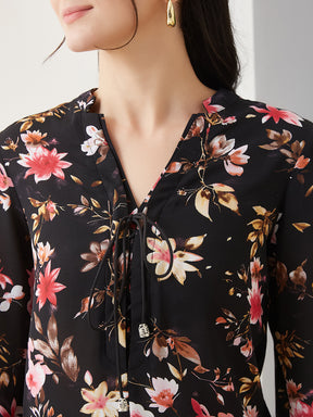 Latin Quarters Women Black Printed 3/4th Sleeves Casual Top