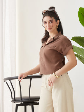 Latin Quarters Women Brown Solid Cap Sleeves Casual Top