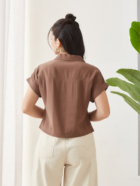 Latin Quarters Women Brown Solid Cap Sleeves Casual Top