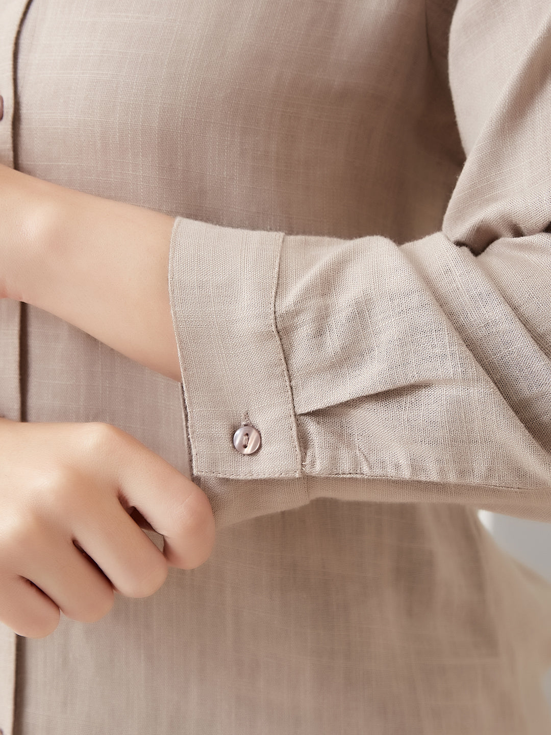 Latin Quarters Women Beige Solid Full Sleeves Collar Neck Casual Shirt