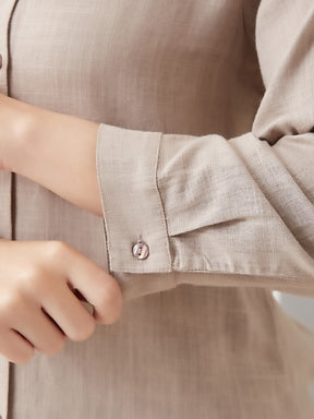 Latin Quarters Women Beige Solid Full Sleeves Collar Neck Casual Shirt