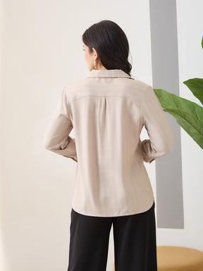 Latin Quarters Women Beige Stripes Full Sleeves Collar Neck Casual Shirt