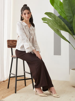 Latin Quarters Women Off White Printed Full Sleeves Casual Top