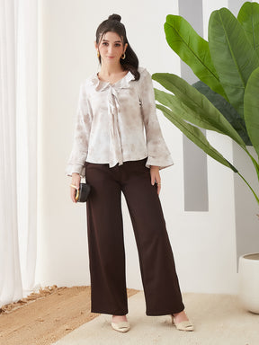 Latin Quarters Women Off White Printed Full Sleeves Casual Top