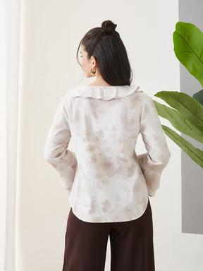 Latin Quarters Women Off White Printed Full Sleeves Casual Top