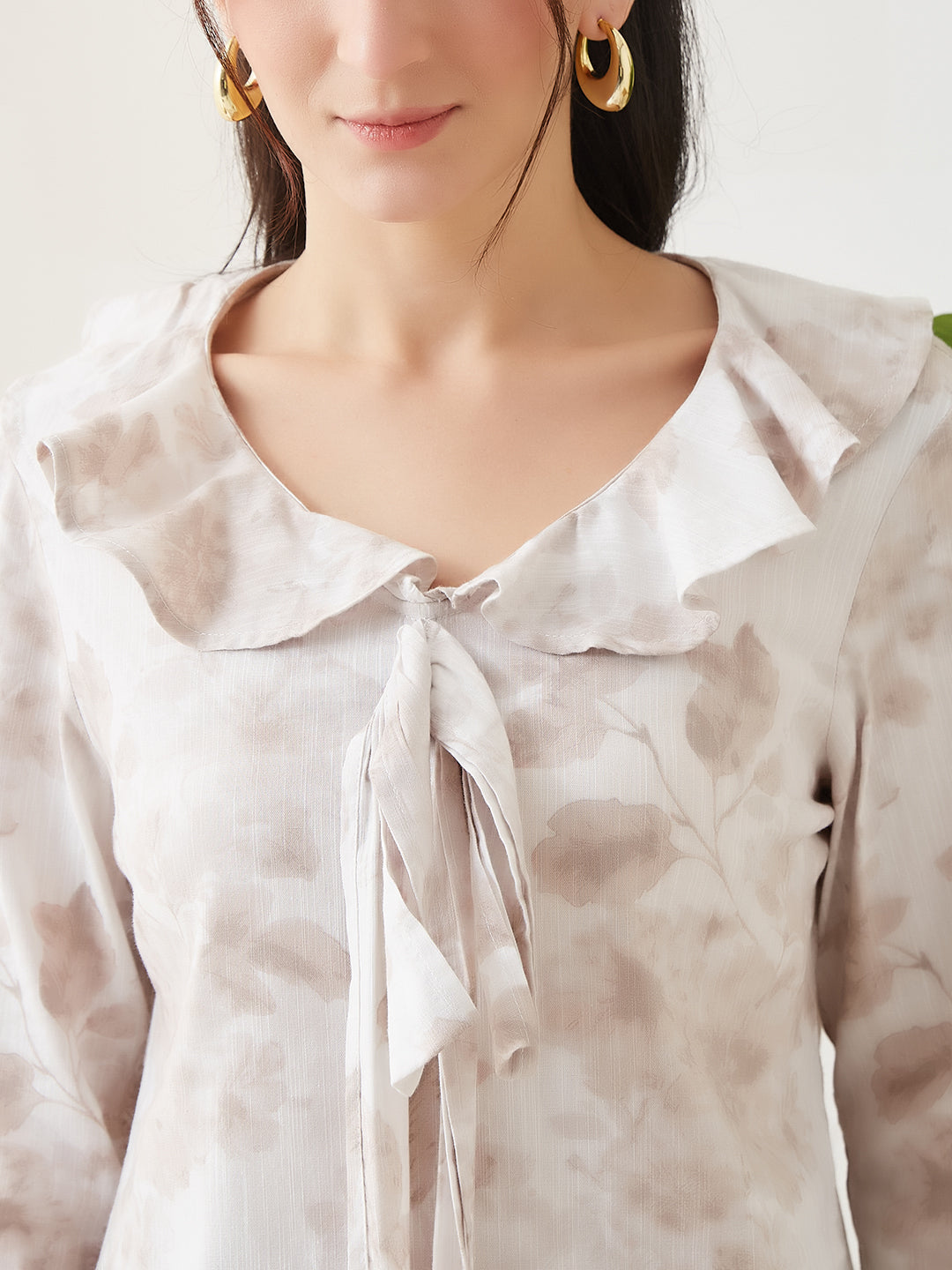 Latin Quarters Women Off White Printed Full Sleeves Casual Top