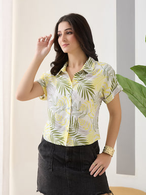 Latin Quarters Women Green Printed Cap Sleeves Casual Shirt