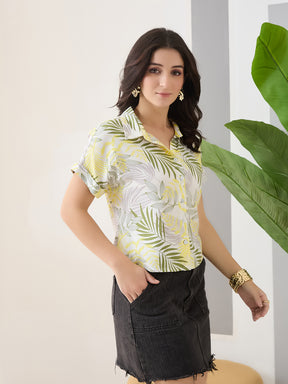 Latin Quarters Women Green Printed Cap Sleeves Casual Shirt
