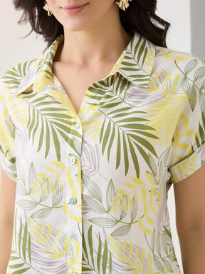 Latin Quarters Women Green Printed Cap Sleeves Casual Shirt