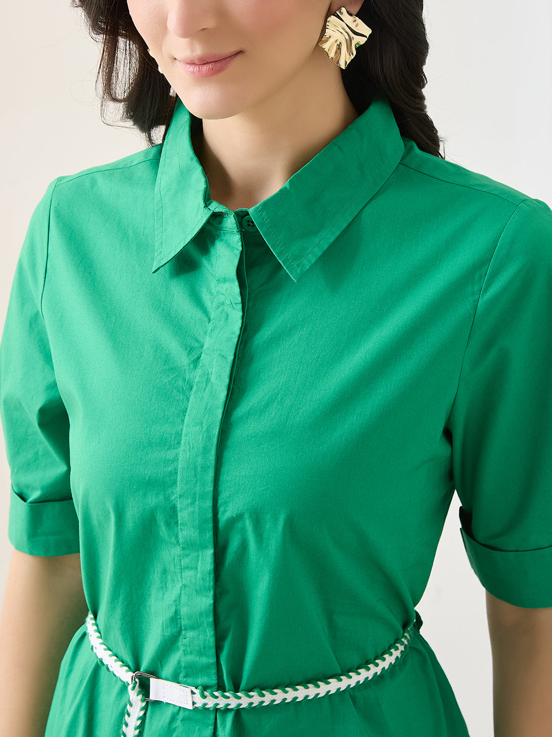 Latin Quarters Women Green Solid Half Sleeves Casual Dress